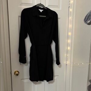Elegant Black Shirt Dress with pockets and Button Slerves